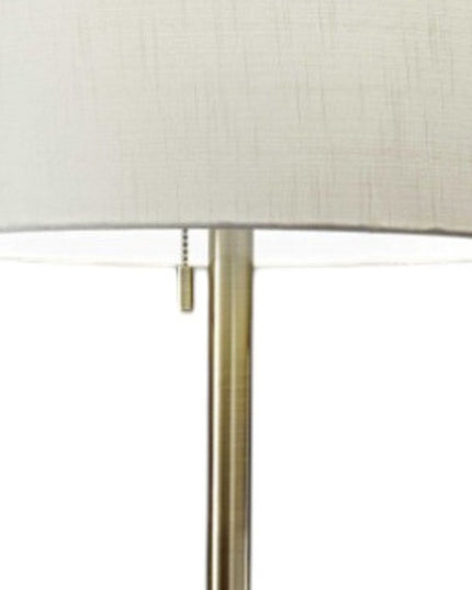 61" Brass Metal Floor Lamp With White Fabric Cylinder Shade