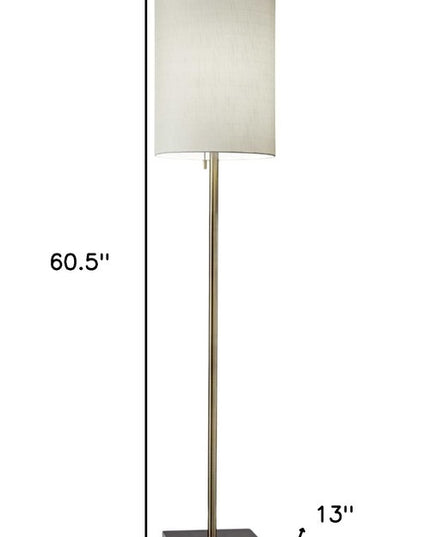 61" Brass Metal Floor Lamp With White Fabric Cylinder Shade
