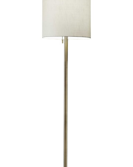 61" Brass Metal Floor Lamp With White Fabric Cylinder Shade