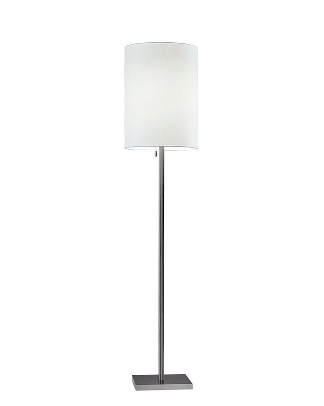 61" Brass Metal Floor Lamp With White Fabric Cylinder Shade