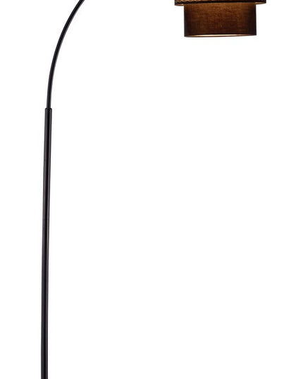 71" Brown And Black Arched Floor Lamp With Brown Fabric Drum Shade