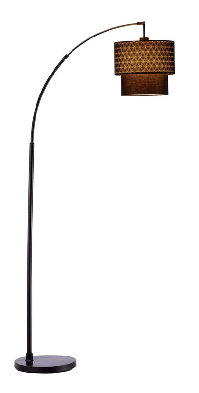 71" Brown And Black Arched Floor Lamp With Brown Fabric Drum Shade