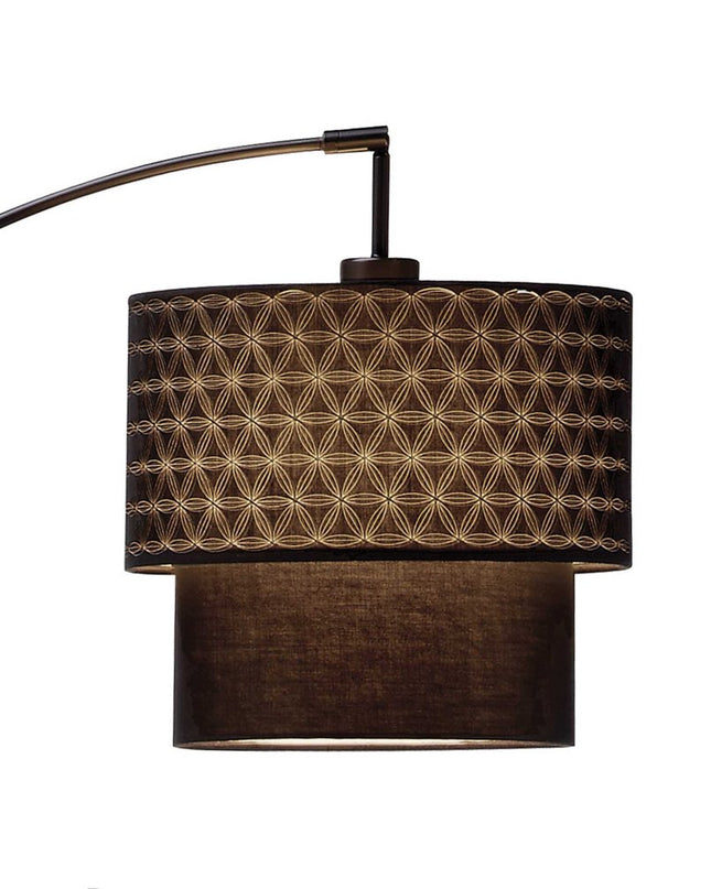 71" Brown And Black Arched Floor Lamp With Brown Fabric Drum Shade