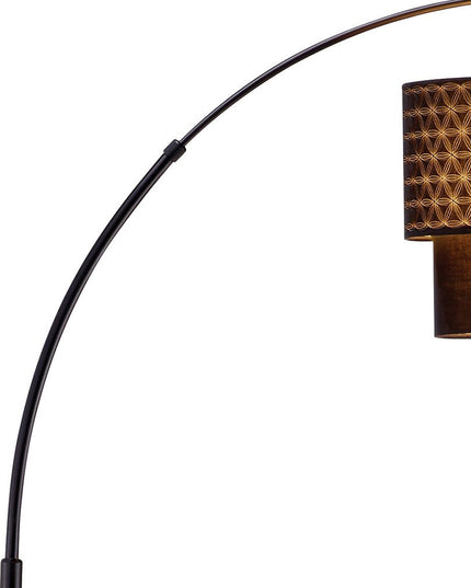 71" Brown And Black Arched Floor Lamp With Brown Fabric Drum Shade