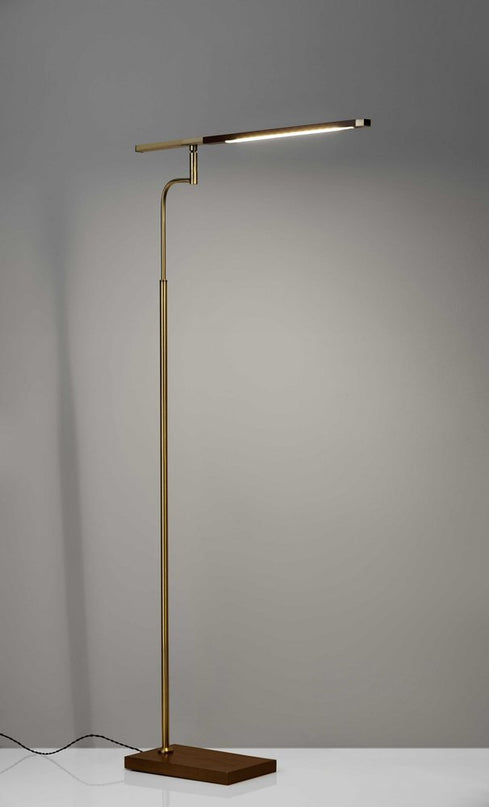 63" Brown LED Task Floor Lamp With Brass