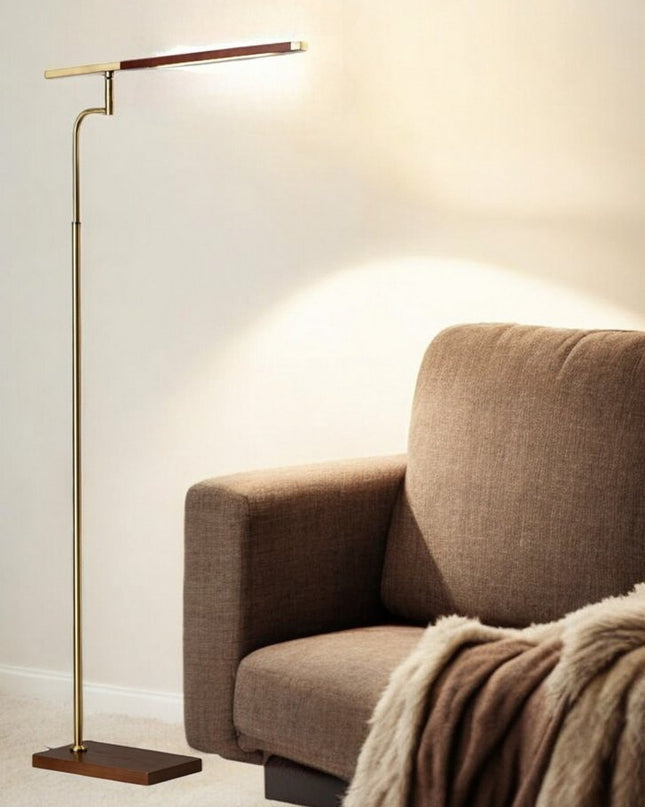 63" Brown LED Task Floor Lamp With Brass