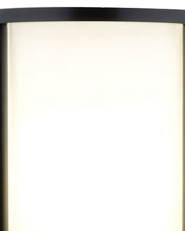 63" Black Wood Column Floor Lamp With White Fabric Cylinder Shade