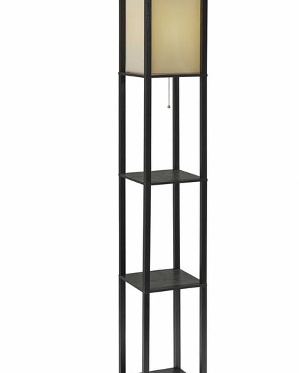63" Black And White Solid Wood Column Floor Lamp With White Fabric Square Shade