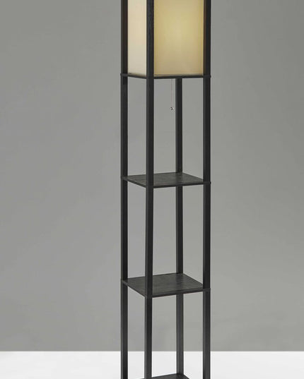 63" Black And White Solid Wood Column Floor Lamp With White Fabric Square Shade