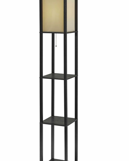 63" Black And White Solid Wood Column Floor Lamp With White Fabric Square Shade