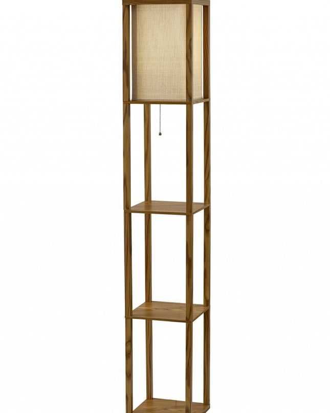 63" Black And White Solid Wood Column Floor Lamp With White Fabric Square Shade