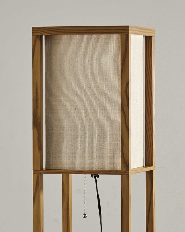 63" Black And White Solid Wood Column Floor Lamp With White Fabric Square Shade