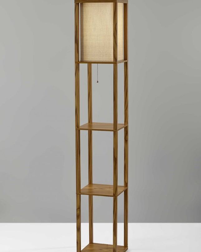 63" Black And White Solid Wood Column Floor Lamp With White Fabric Square Shade