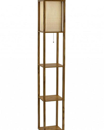 63" Black And White Solid Wood Column Floor Lamp With White Fabric Square Shade