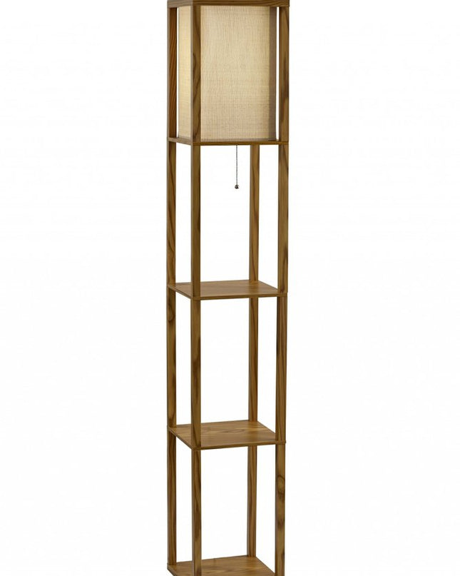 63" Black And White Solid Wood Column Floor Lamp With White Fabric Square Shade