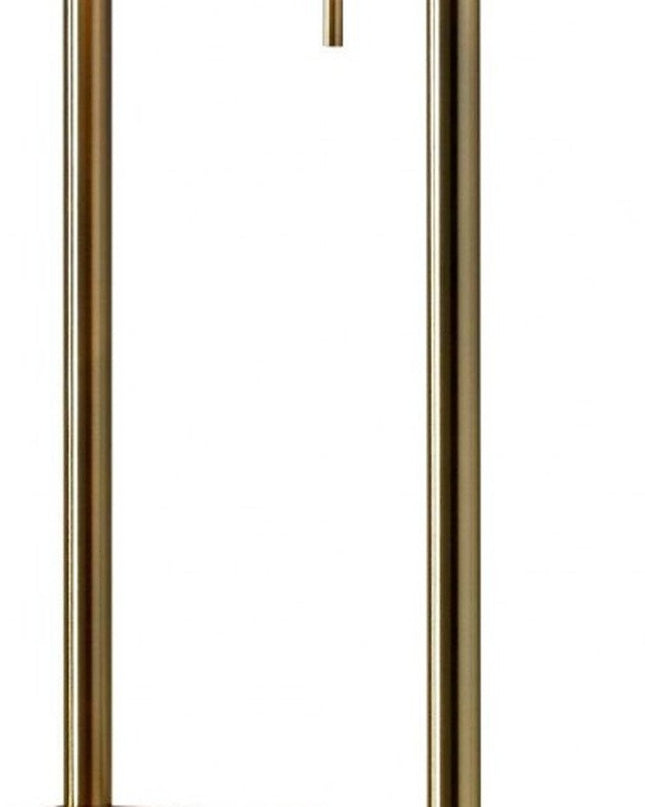 62" Brass Column Floor Lamp With Gray Fabric Square Shade