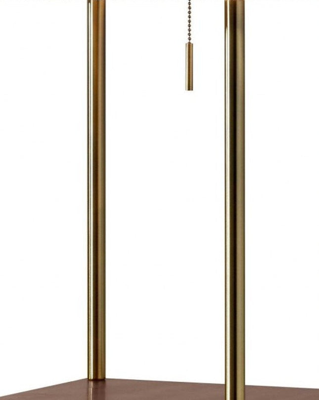 62" Brass Column Floor Lamp With Gray Fabric Square Shade
