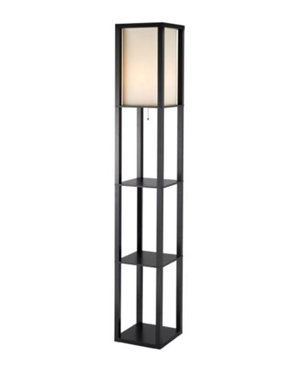 72" Black And White Solid Wood Column With White Cotton Shade