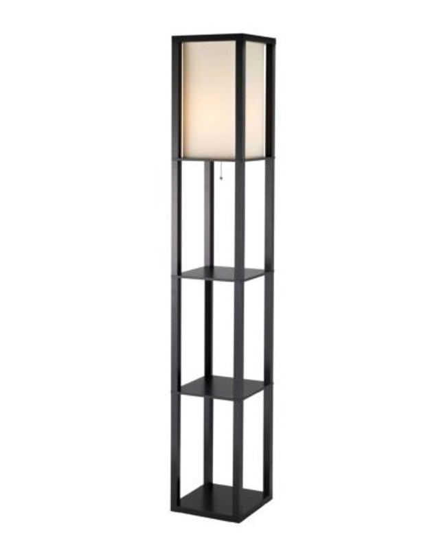 72" Black And White Solid Wood Column With White Cotton Shade