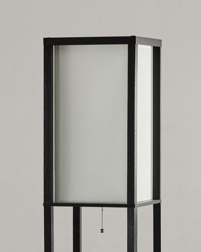 72" Black And White Solid Wood Column With White Cotton Shade