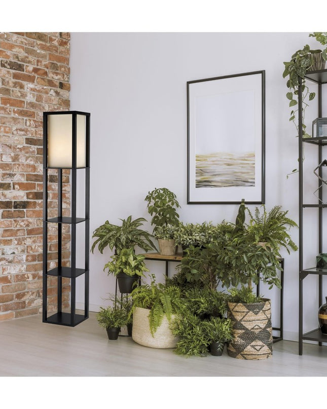 72" Black And White Solid Wood Column With White Cotton Shade