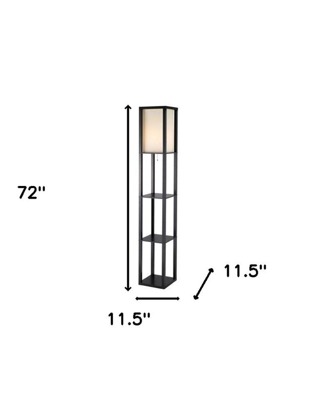 72" Black And White Solid Wood Column With White Cotton Shade