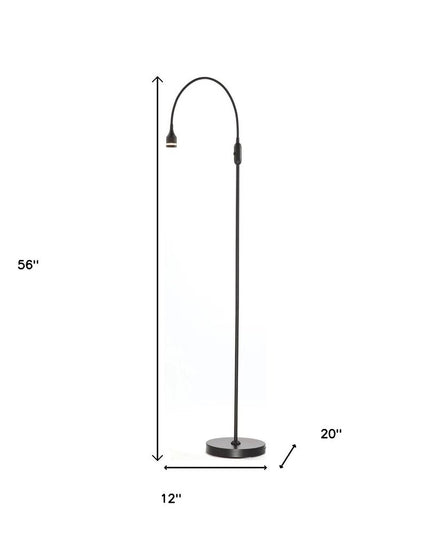 56" Black LED Arched Floor Lamp With Black Drum