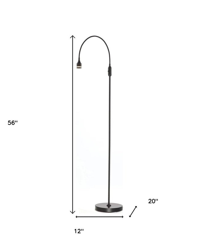 56" Black LED Arched Floor Lamp With Black Drum
