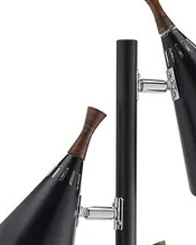 68" Black Three Light Tree Floor Lamp With Black Metal Cone Shade