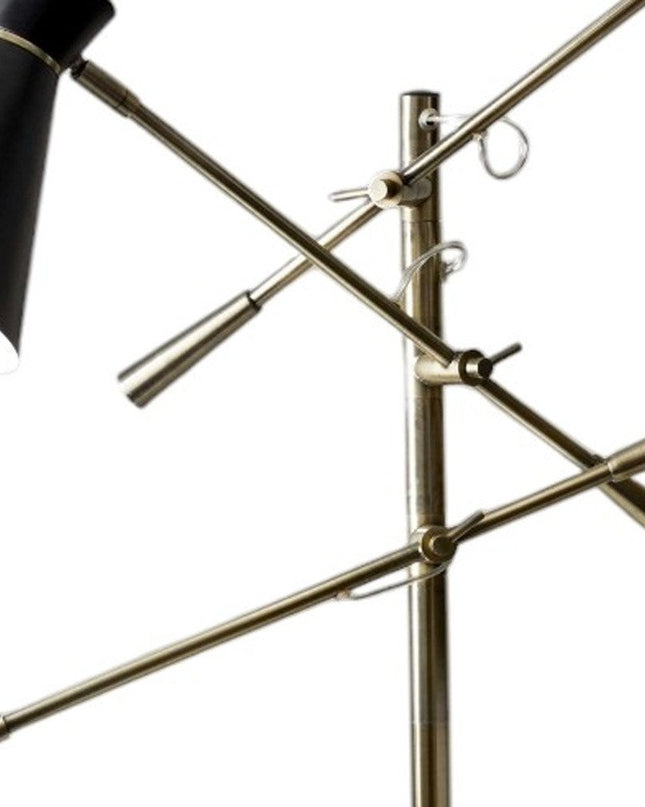 71" Brass Metal Novelty Floor Lamp With Black And White Iron Cone Shade