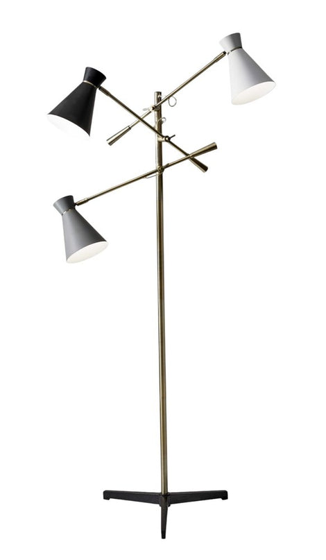 71" Brass Metal Novelty Floor Lamp With Black And White Iron Cone Shade