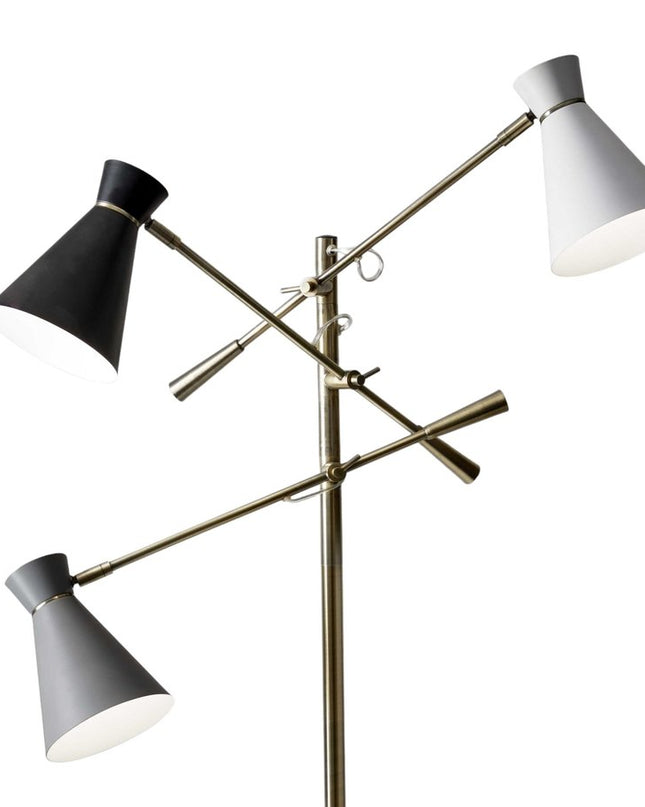 71" Brass Metal Novelty Floor Lamp With Black And White Iron Cone Shade