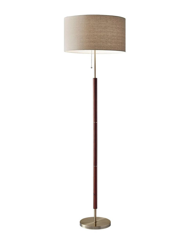 66" Brown Floor Lamp With Brown Fabric Drum Shade