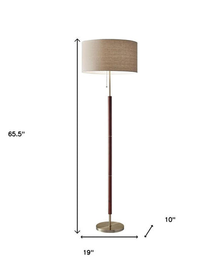 66" Brown Floor Lamp With Brown Fabric Drum Shade