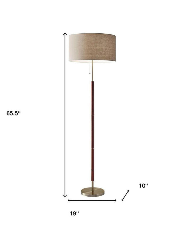 66" Brown Floor Lamp With Brown Fabric Drum Shade