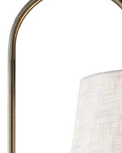 65" Black And Brass Tray Table Floor Lamp With Off White Linen Empire Shade