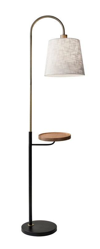 65" Black And Brass Tray Table Floor Lamp With Off White Linen Empire Shade