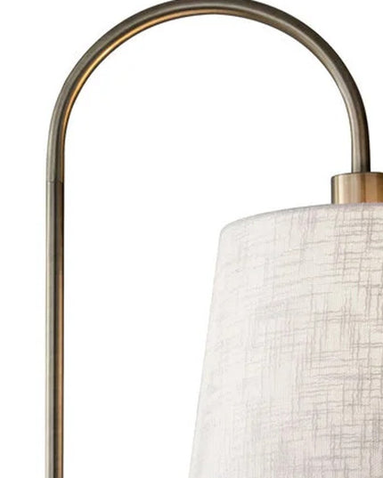 65" Black And Brass Tray Table Floor Lamp With Off White Linen Empire Shade