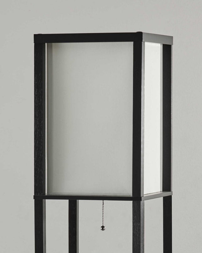 72" Black And Off White Column Floor Lamp With Off White Fabric Rectangular Shade