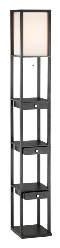 72" Black And Off White Column Floor Lamp With Off White Fabric Rectangular Shade