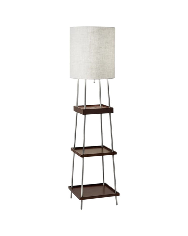 63" Brown And White Column Floor Lamp With White Fabric Drum Shade