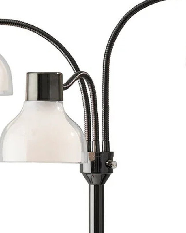 69" Black And White Metal Three Light Tree Floor Lamp With White Bowl Shade