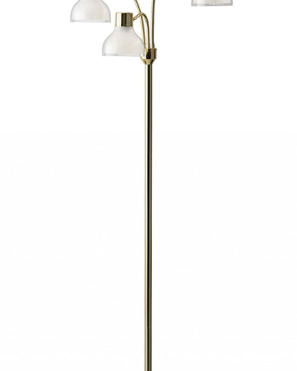 69" Black And White Metal Three Light Tree Floor Lamp With White Bowl Shade