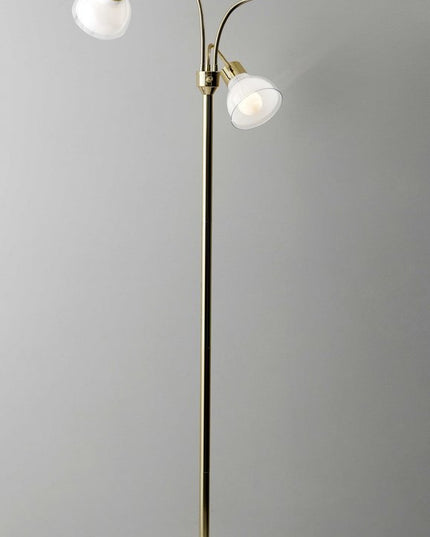 69" Black And White Metal Three Light Tree Floor Lamp With White Bowl Shade