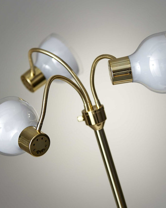 69" Black And White Metal Three Light Tree Floor Lamp With White Bowl Shade