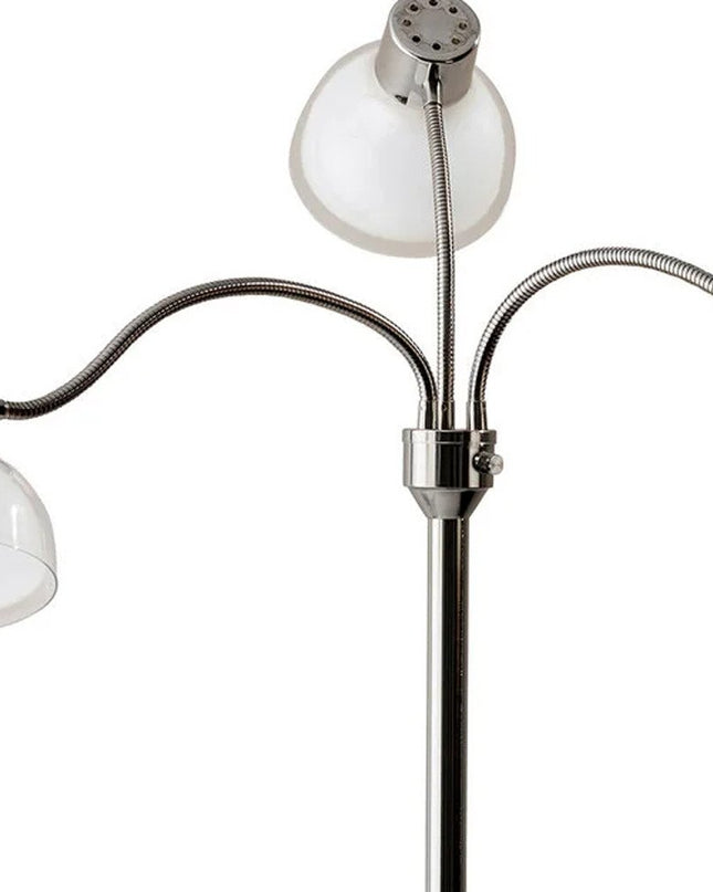 69" Black And White Metal Three Light Tree Floor Lamp With White Bowl Shade