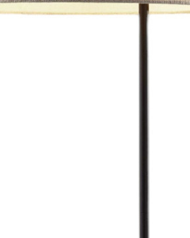 64" Beige And Black Tray Table Floor Lamp With Beige Fabric Drum Shade