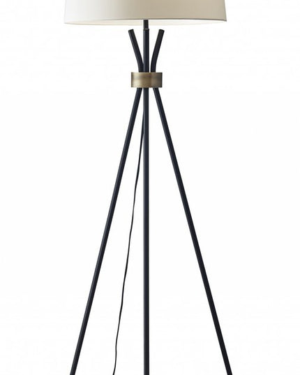 60" Black And White Tripod Floor Lamp With White Fabric Empire Shade