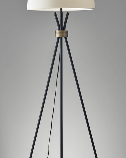 60" Black And White Tripod Floor Lamp With White Fabric Empire Shade