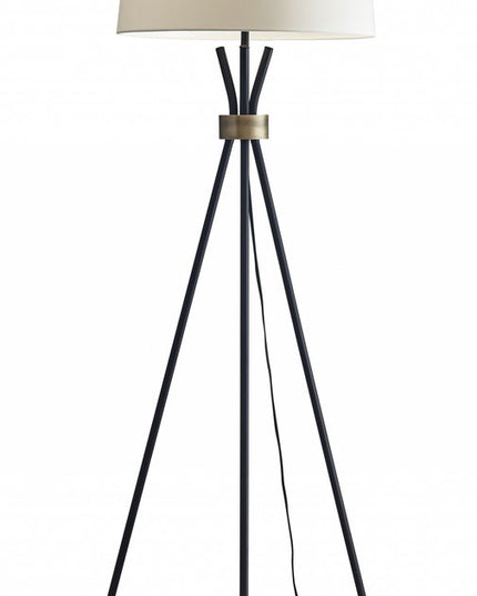 60" Black And White Tripod Floor Lamp With White Fabric Empire Shade